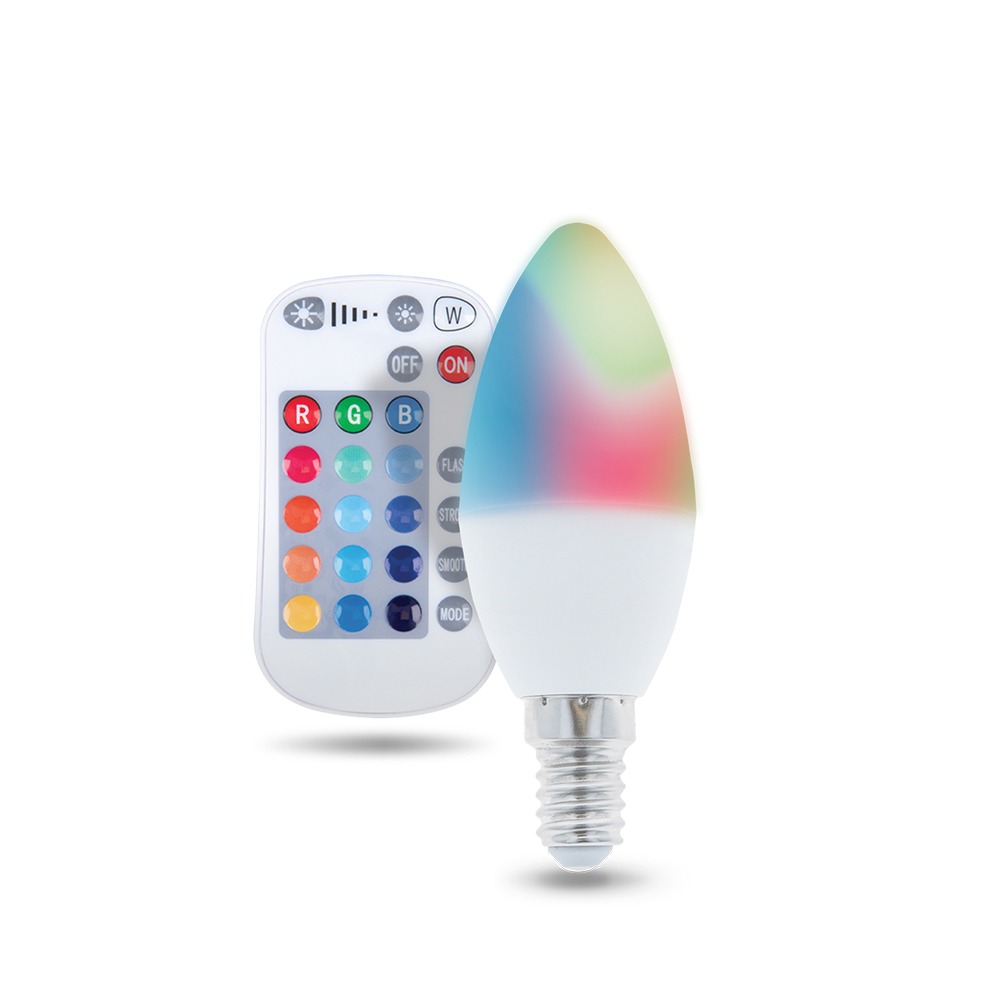 LED spuldze E14 C37 RGB + balta 5W ar tālvadības pulti 250lm Forever Light