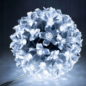 Balta, dekoratīva Ziemassvētku ledus puķe ar plaukstošiem ziediem (50 LED diodes)