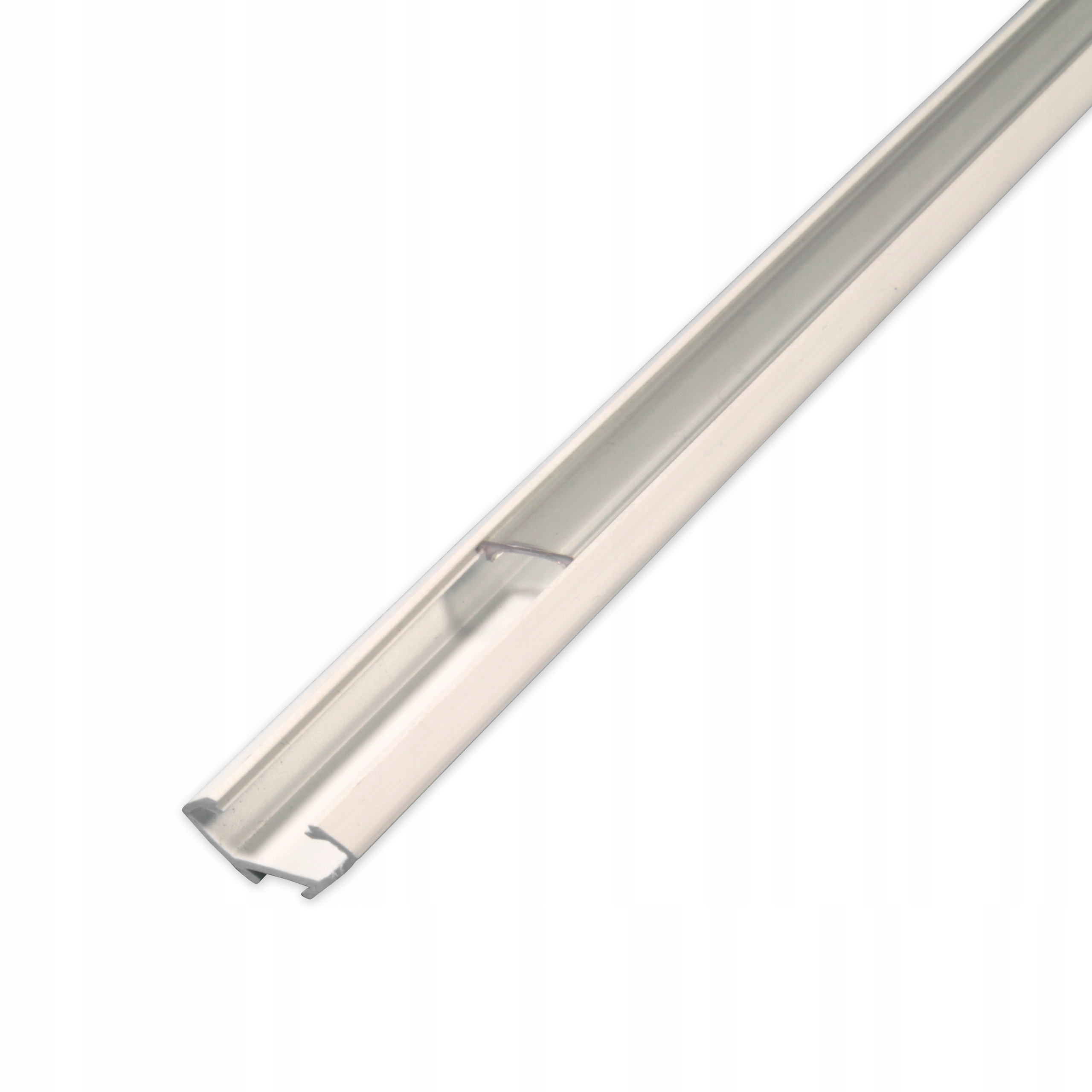 Leņķveida PVC 1m, LED lentes profils (balts) + caurspīdīgs stikls