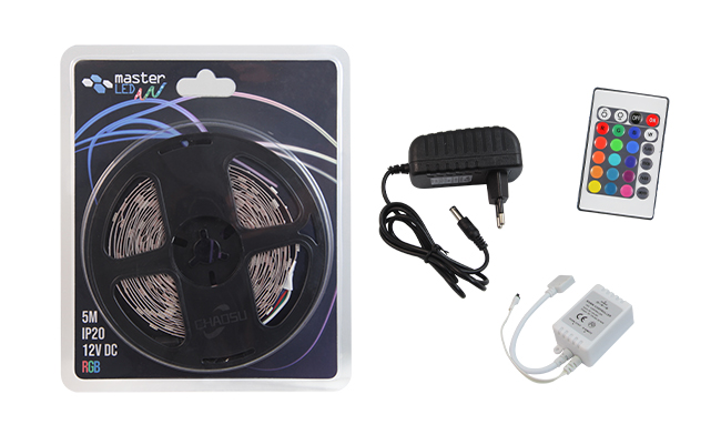 LED lente RGB SMD5050 IP20 -5m. + barošanas bloks + kontrolleris + tālvadības pults