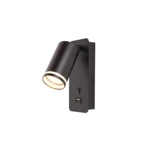 Sienas lampa KLEMENS RING BLACK, GU10 ar iebūvētu USB portu