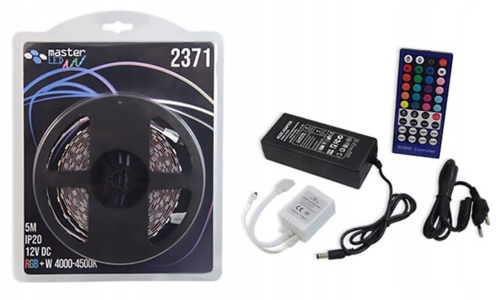 LED lentes komplekts 12V | 5050 | 300LED | 5 m | IP20 | RGB+W+ Kontrolieris + 72W barošanas avots