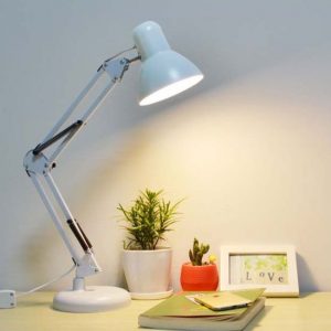 Galda Lampa - TOBI E27, balta+ galda stiprinājums