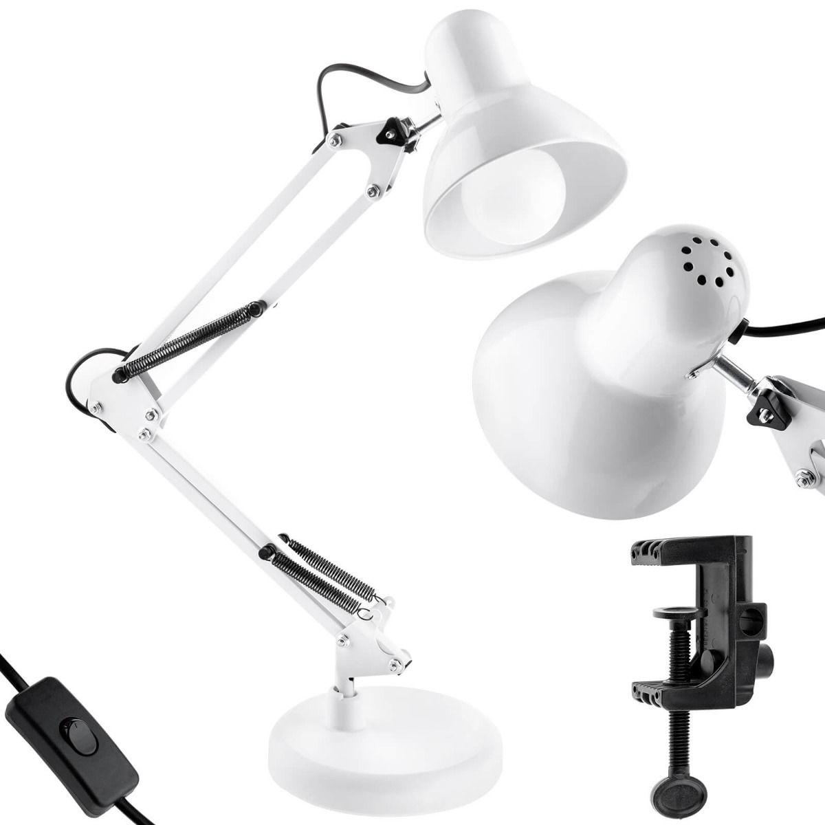Galda Lampa - TOBI E27, balta+ galda stiprinājums