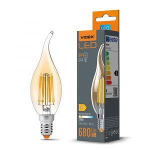LED Spuldze Videx Filament Flame Amber E14, C35, 6W, 680 Lm, 2200K