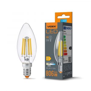 LED Spuldze Videx Filament E14, C35, 6W, 806 Lm, 3000K