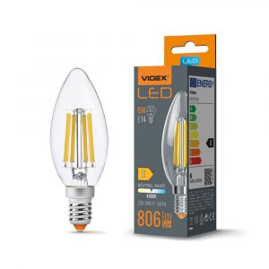 LED Spuldze Videx Filament E14, C35, 6W, 806 Lm, 4000K
