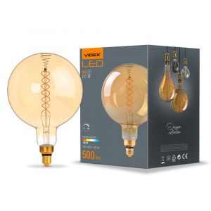 LED Spuldze Videx Filament Spiral Amber E27, G200, 8W, 500 Lm, 1800K