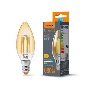 LED Spuldze Videx Filament Amber E14, C35, 6W, 680 Lm, 2200K