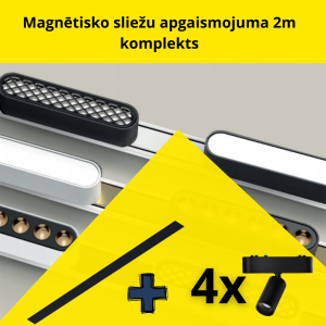Luxo 48V Sliežu Ceļa Virsapmetuma Sliede 2m, melna + 4 gab. LED Lampas - Luxo 48V, 5W, 4000K, Melnas