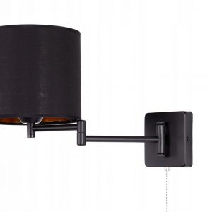 Melna viesnīcas regulējama sienas lampa ar ķēdīti