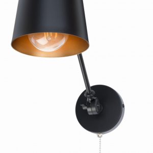Regulējama melna metāla LOFT sienas lampa ar ķēdi