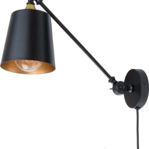 Regulējama melna metāla LOFT sienas lampa ar kabeli