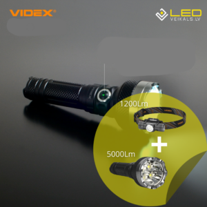LED Pārnēsājams Lukturis Videx 20W, 5500Lm, 5000K, IP68 + LED Galvas Lukturis Videx 10W, 1200Lm, 5000K, IP68