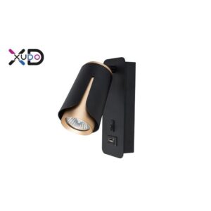 XD-IK270B sienas lampa ar slēdzi un 1x USB portu, GU10, IP20, melns+zelts