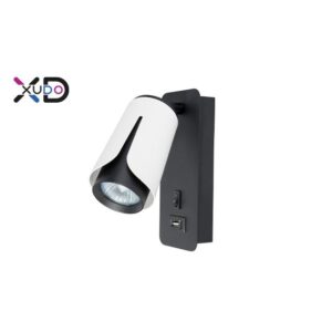 XD-IK270B sienas lampa ar slēdzi un 1x USB portu, GU10, IP20, balta+melna