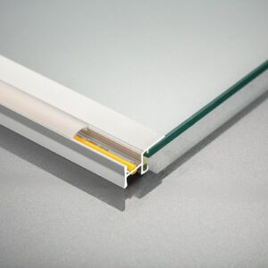 LED alumīnija profils montāžai plauktos-GLAX , 2m, Sudraba + Balts stikls