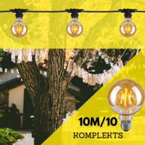 LED dārza virtene 10m + 10x E27 LED spuldzes Amber G95 2500K 2W